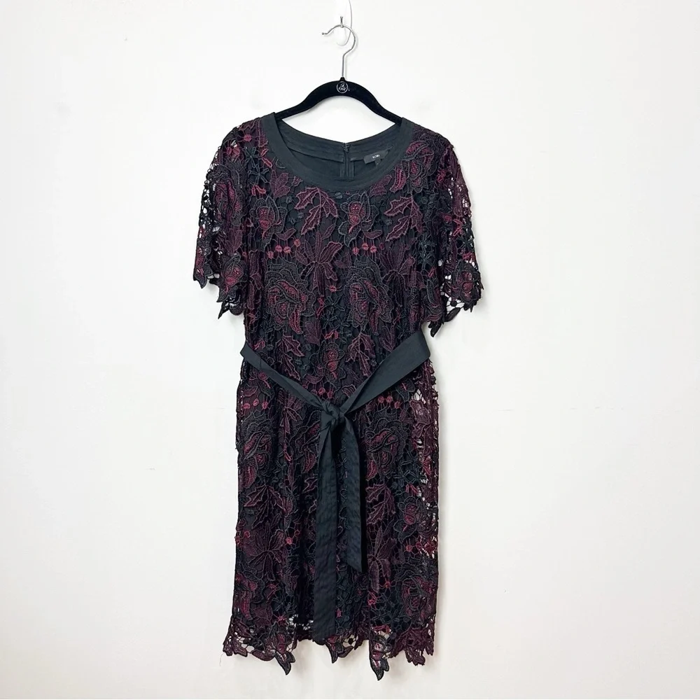 Kobi Halperin Lace Dress Black Red Belt Tie Short Sleeve Party Wedding Event - Picture 3 of 6